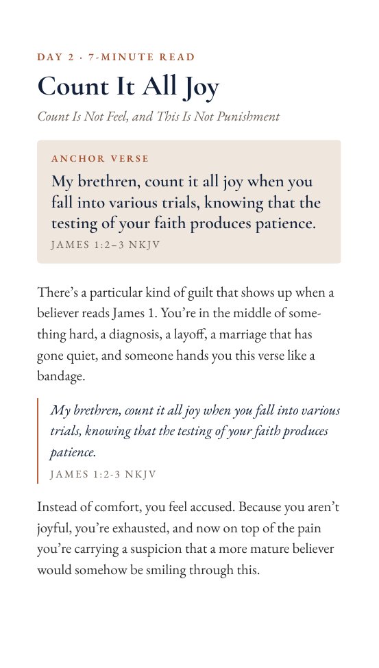 Sample page: the opening of Day 2, Count It All Joy, with its anchor verse